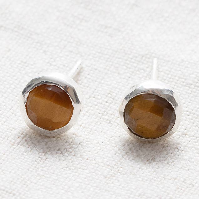 Tiger Eye Silver Stud Earrings for wholesale by Tiny Rituals