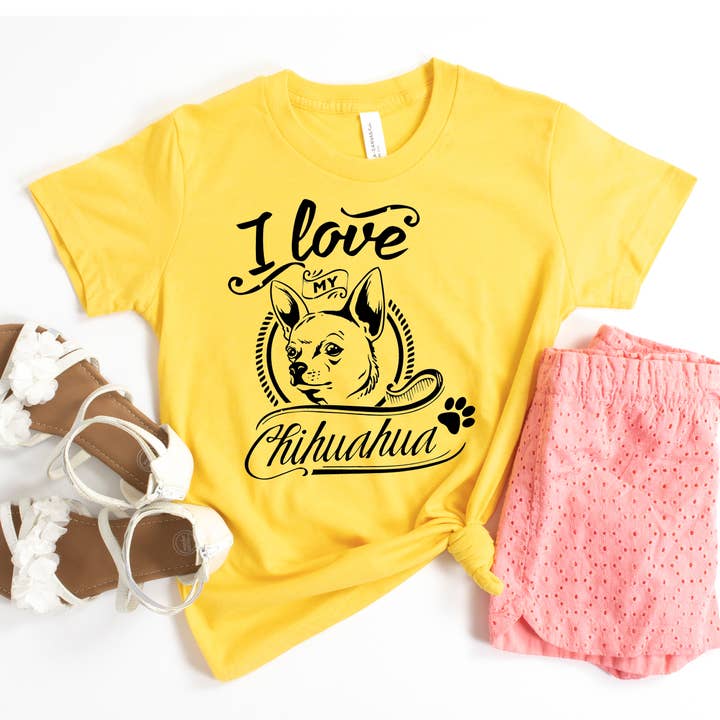 Printliss - Wholesale Screen Printed T-Shirt - Women's - I Love My Chihuahua T-shirt - Bella Canvas
