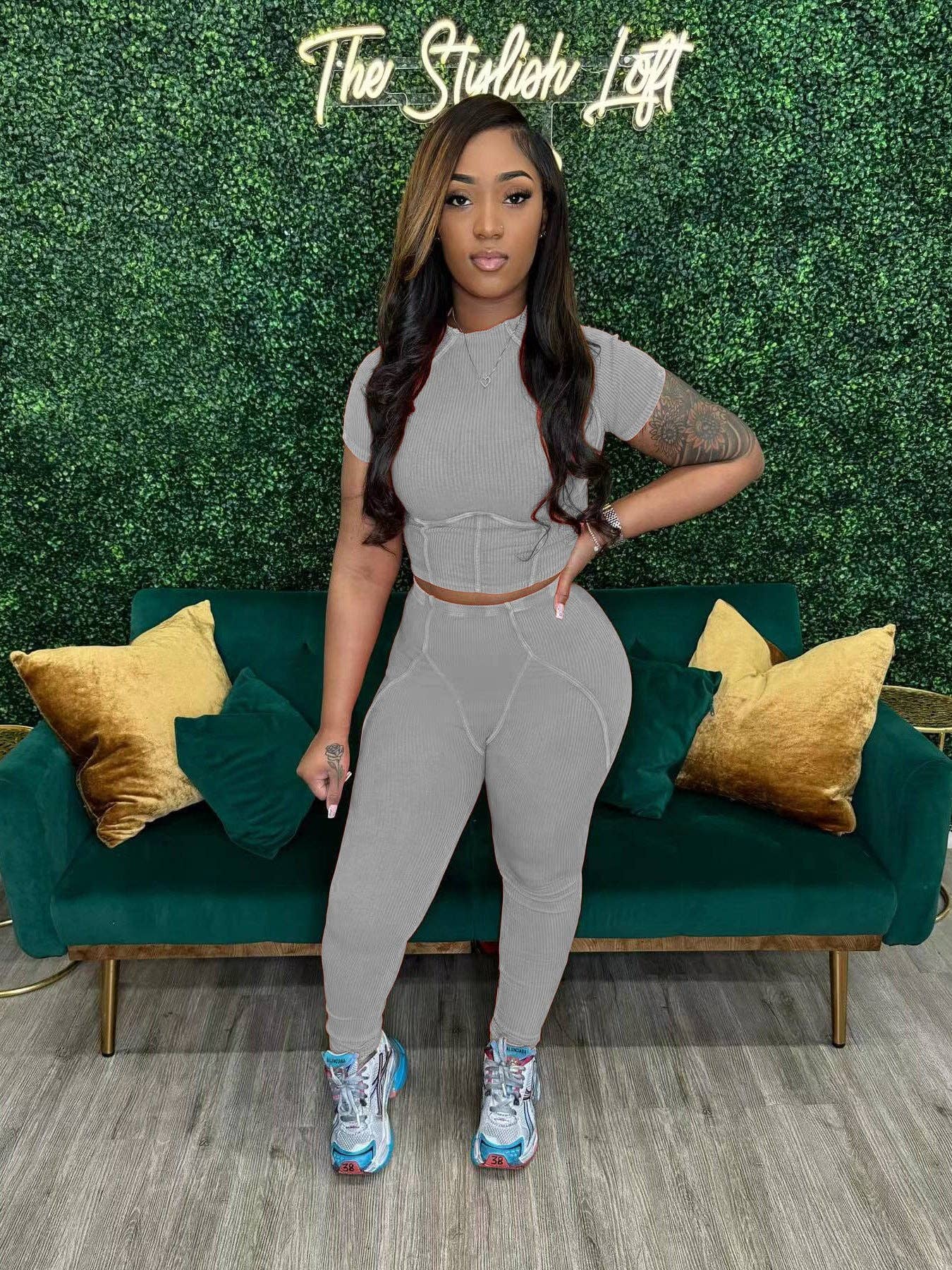 MB Fashion Wholesale - Wholesale Activewear Set - Women's - MB FASHION QUALITY RIBBED FABRIC WASHED 2 PCS SET 4015LY12