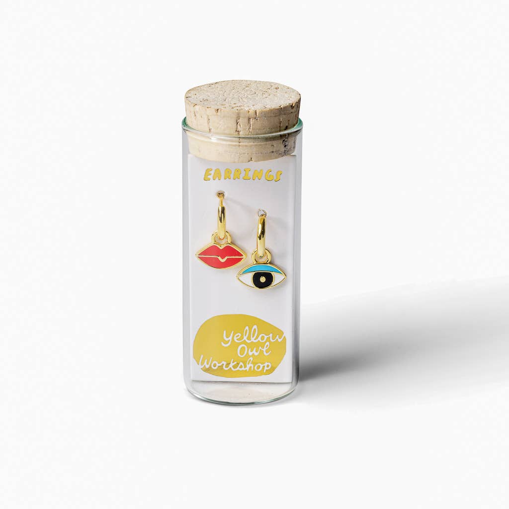 Yellow Owl Workshop - Wholesale Huggie Earrings - Hoop Earrings - Eye/Lips - Gold Statement Jewelry2