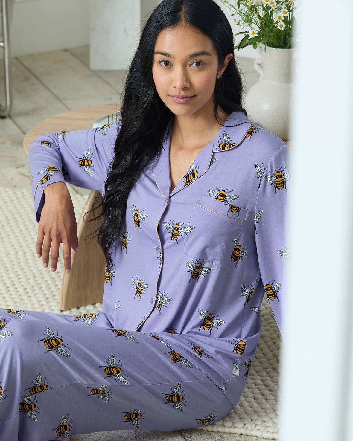 Chelsea Peers – wholesale Pyjamasset - Dam – TENCEL™ Modal Bimönstrat Långt Pyjamasset - Lila6
