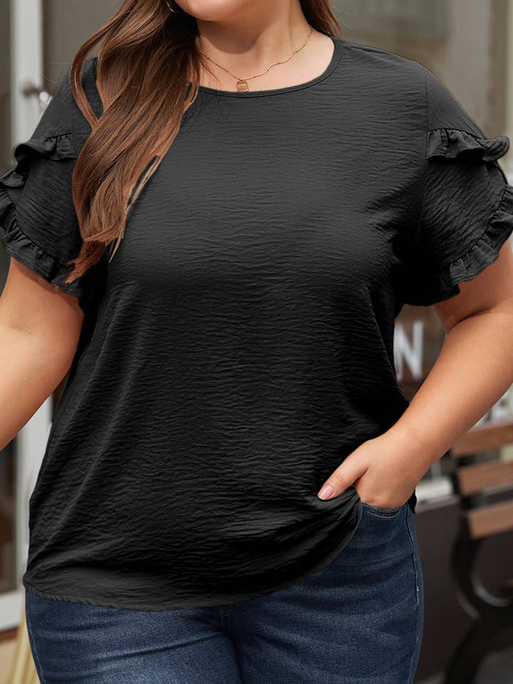 Paulina Ruffled Short Sleeve Plus Size Top for wholesale by Threaded Pear