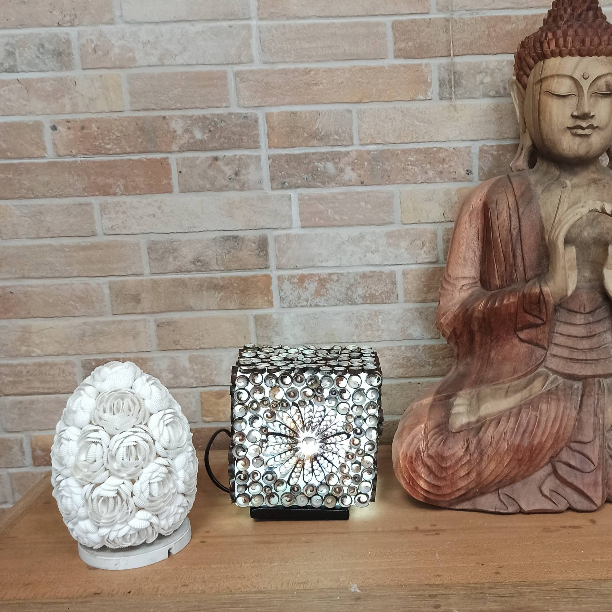 AWGifts Europe - Vente Lampes d'appoint/de bureau - Lampe Boho Sea Shell, ovale Chocolate Twist, 20 cm3