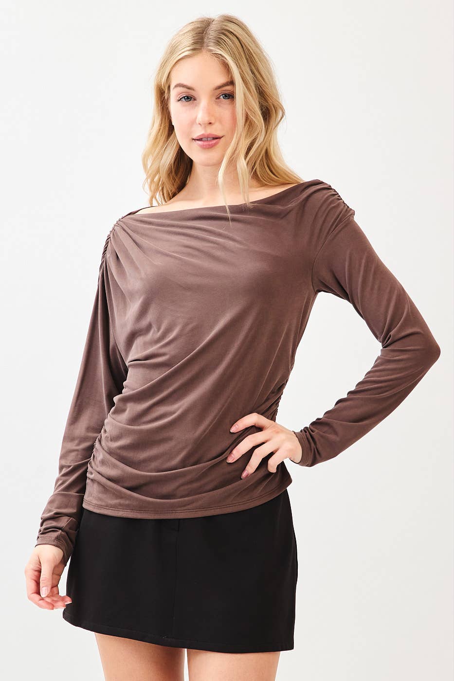 mittoshop - Wholesale Knit Top - Women's - ONE SHOULDER LONG SLEEVE DRAPE BRUSHED KNIT TOP19