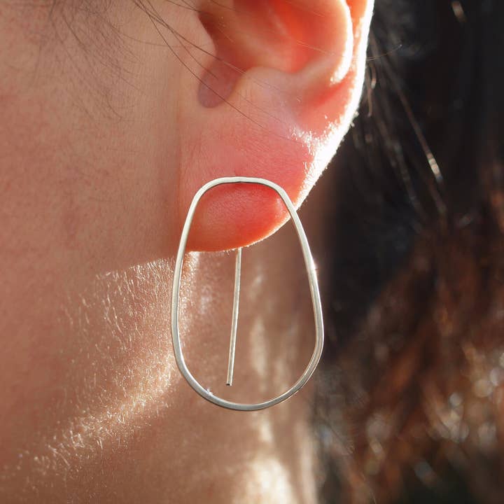 Pear Shape Front facing hoops, silver oval hoops, sterling for wholesale by Siebijoux