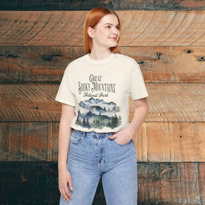 Park Service Apparel - Wholesale Screen Printed T-Shirt - Unisex - Great Smoky Mountains National Park Unisex Fit Soft T-shirt Watercolor Style Nature Tee