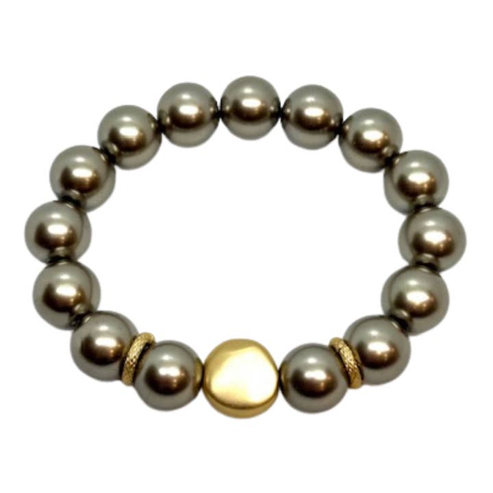 Taupe Pearl Bracelet With Matte Gold Nugget Accent for wholesale by Deborah Grivas Designs