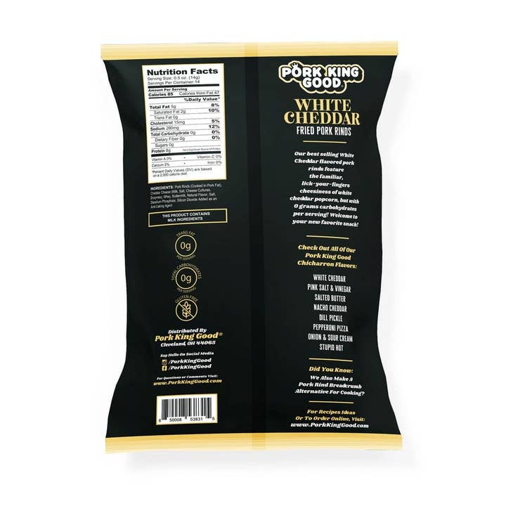 Pork King Good - Wholesale Puffed Snack - Pork King Good White Cheddar Pork Rinds 7oz Bag