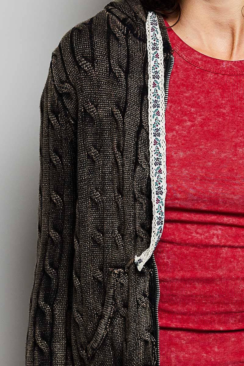 Pol Clothing - Wholesale Hoodie - Women's - Full Sleeve Solid Acrylic Sweater Hoodie Zip Up Knit Top33