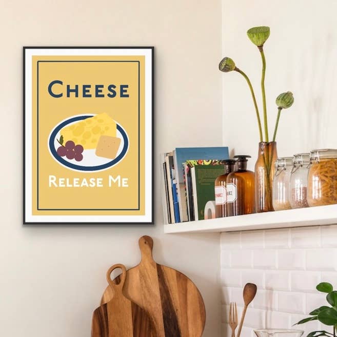 Cheese Release Me - Kitchen Print for wholesale by The Printed Word Store