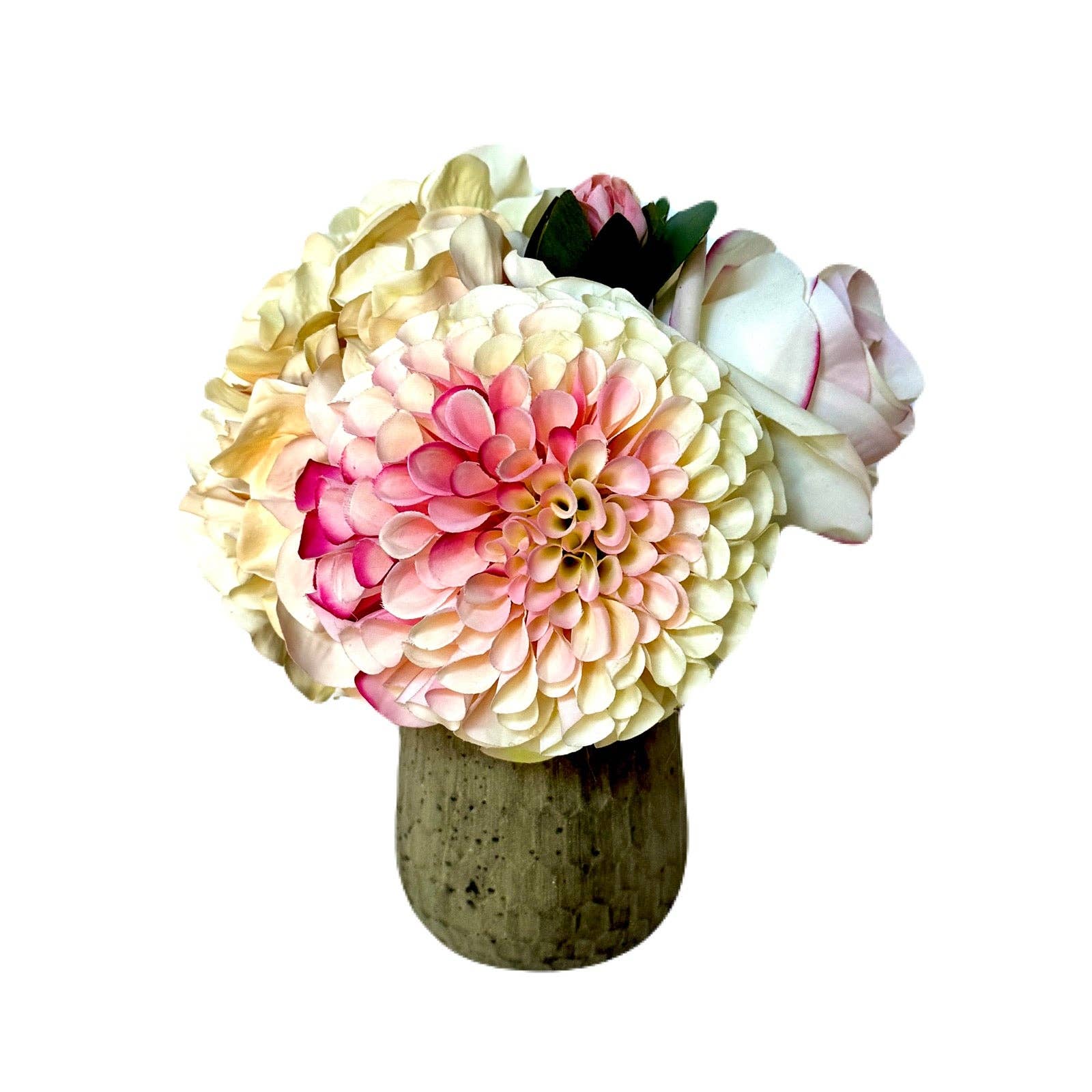 Bougainvillea – wholesale Artificial flowers – [RGVHS-ADALCP] Round Glass Hammered Vase Small - Artificial Dahlia & Rose Cream/Pink and Hydrangea Cream0