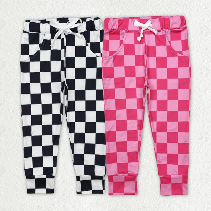 Aier Wholesale - Wholesale Lounge Sweatpants/Joggers - Kids - Sibling Baby Girls Checkered Jogger Pocket Pants2