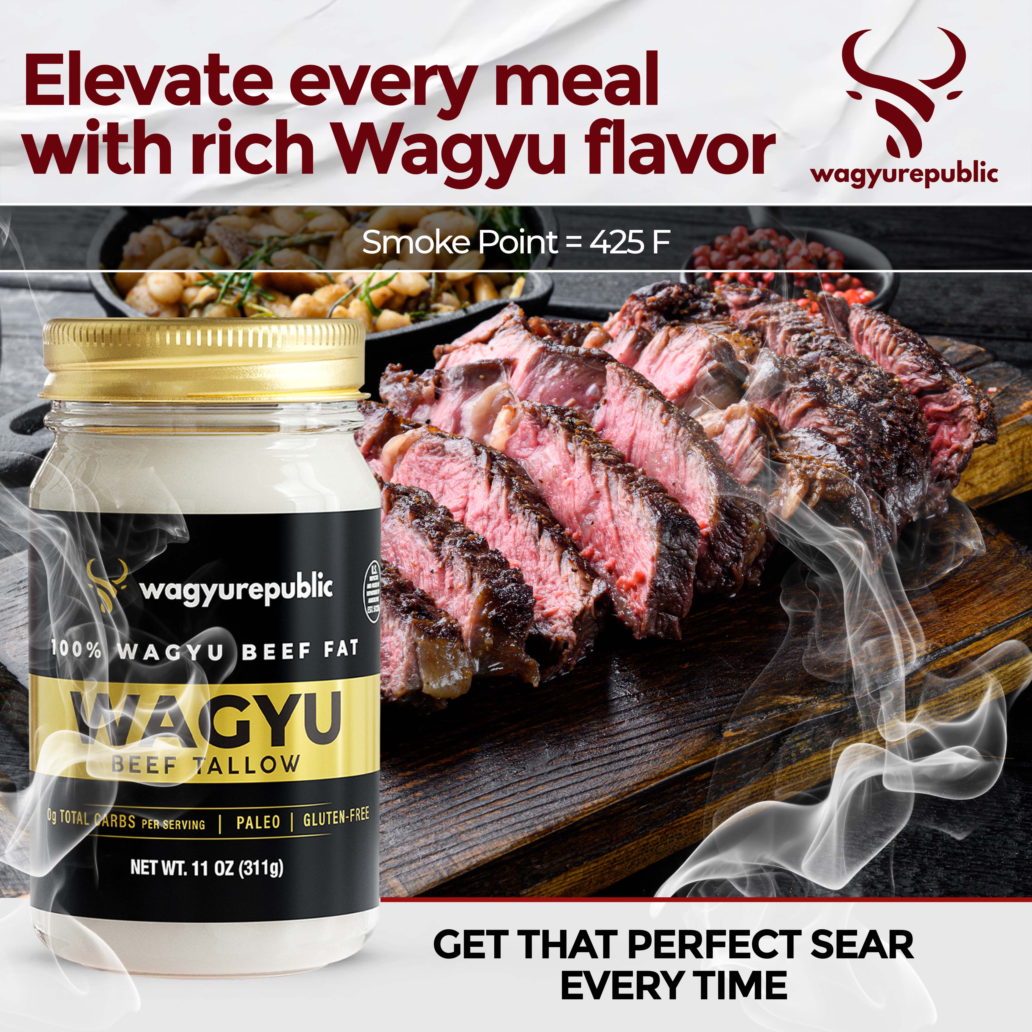 Wagyu Republic – wholesale Cooking oil – Wagyu Republic Wagyu Beef Tallow, 11oz Glass Jar4