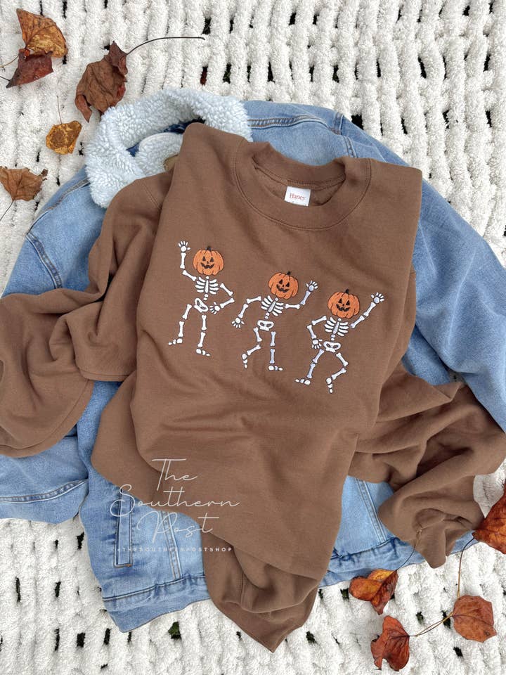 Dancing Skeletons Embroidered Sweatshirt for wholesale by The Southern Post