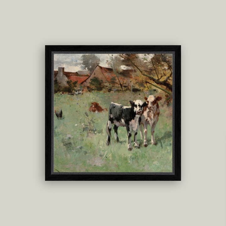 Petal Lane Home - Wholesale Art Print - Two Cows in a Pasture Framed Antique Art1