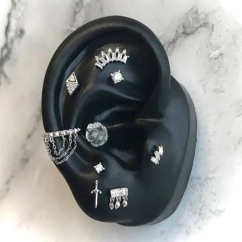 Piercing-zone - Vendita all'ingrosso Orecchini singoli - Visione – Quarzo Tormalinato e Topazio Bianco – Estremità Senza Filettatura in Oro 14K4