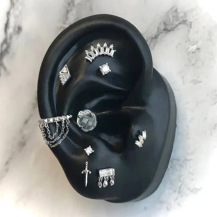 Piercing-zone - Vendita all'ingrosso Orecchini singoli - Visione – Quarzo Tormalinato e Topazio Bianco – Estremità Senza Filettatura in Oro 14K4