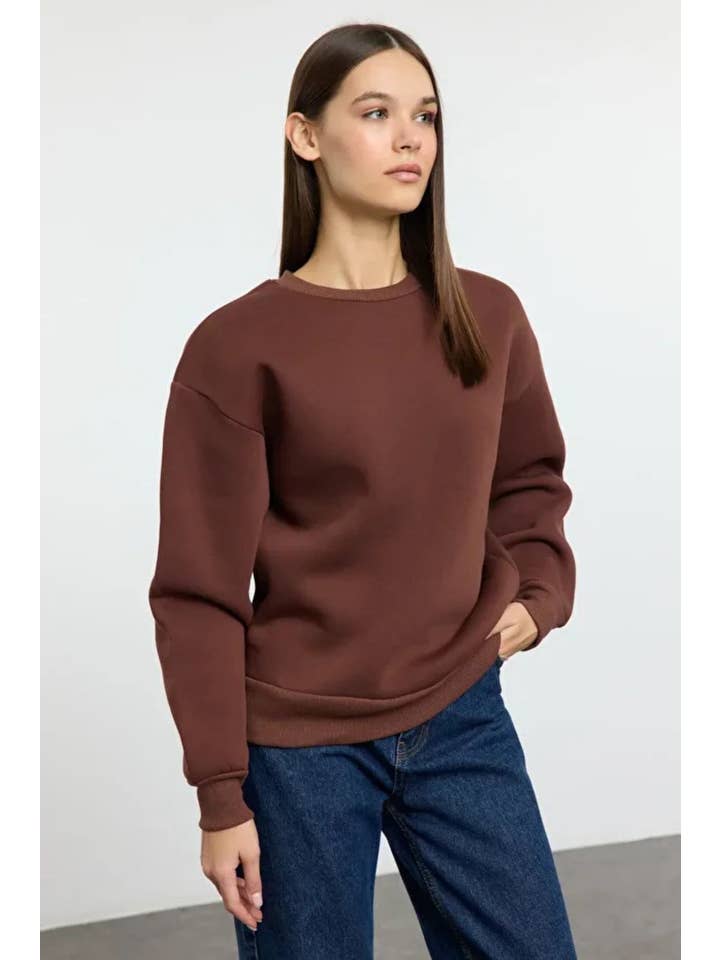 Hoxton Gal – wholesale Sweatshirt – Women's – Thick Fleece-Lined Regular Fit Crew Neck Basic Knit Sweatshirt19