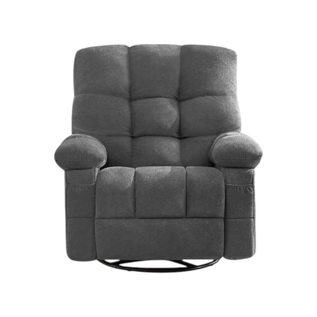 HomeRoots - Wholesale Chair - 39" Gray Tufted Chenille Heated Massage Swivel Rocker Recliner With USB0