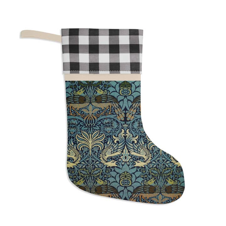 Chaussette de Noël inspirée par William Morris - Collection Paon et Dragon pour la vente par Willy Morris Home Emporium