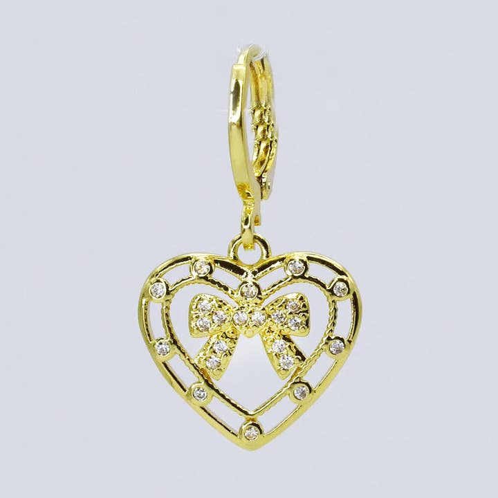 Heart Bow Gold Charm CH-88 for wholesale by Treasure Jewels Inc.