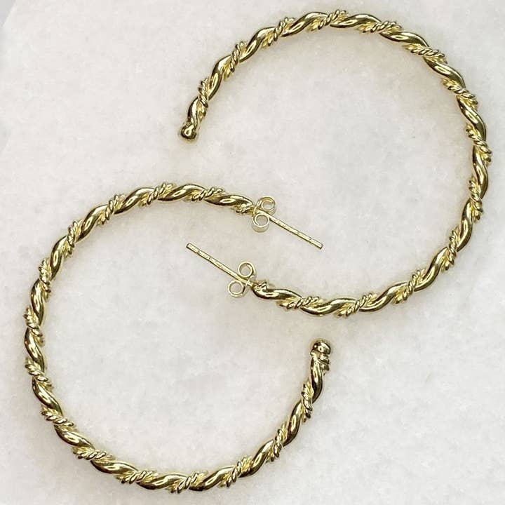 Lariat Rope Twist Gold Hoop Earrings - Large for wholesale by URBAN-EQUESTRIAN