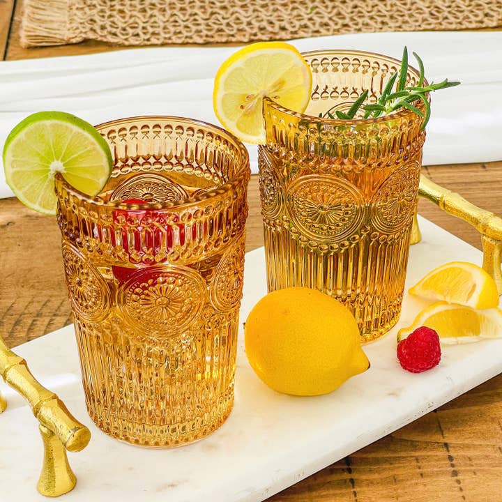 13 oz. Vintage Textured Amber Drinking Glasses (Set of 6) for wholesale by Kate Aspen