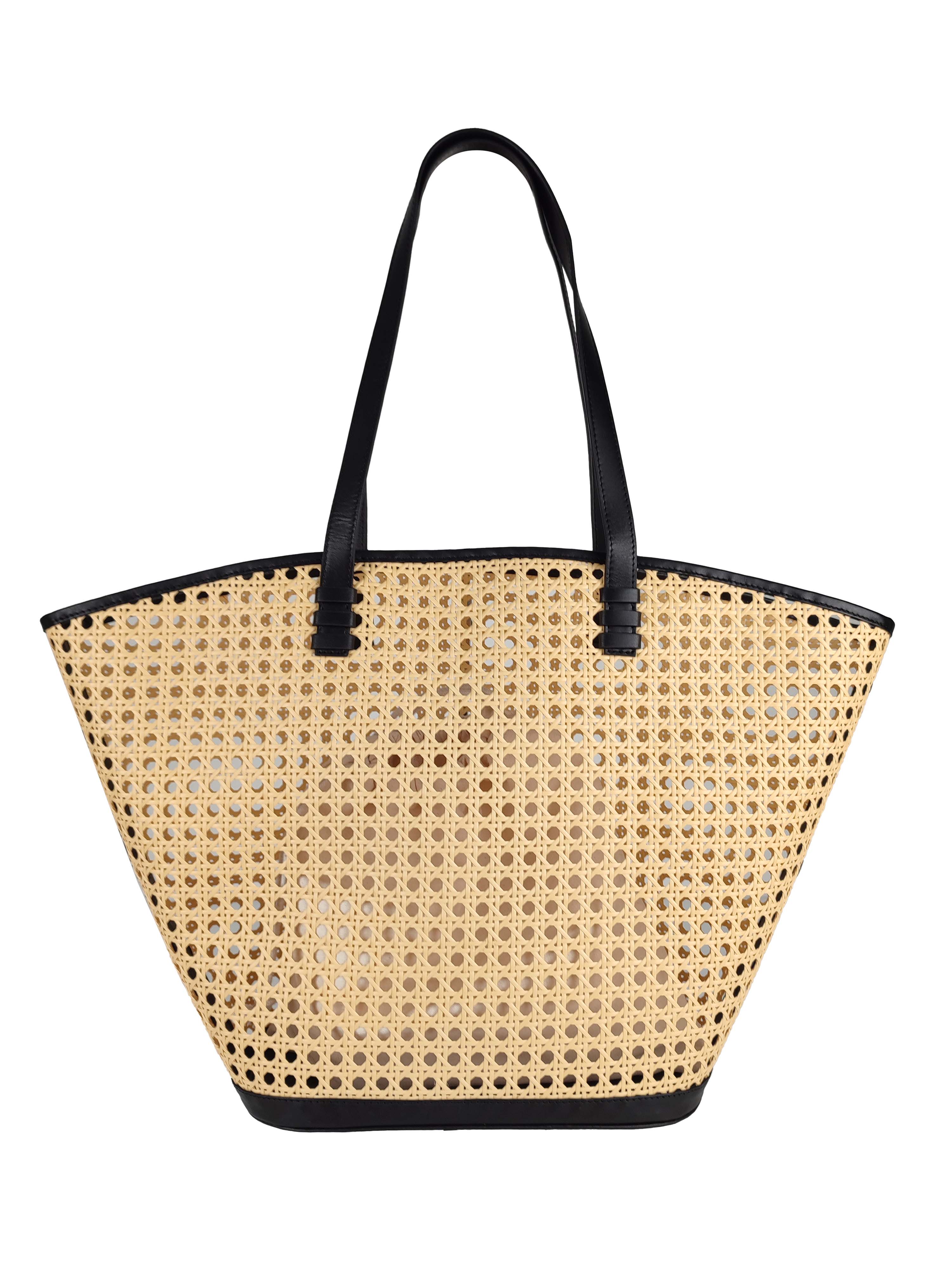 Florence Leather - Wholesale Beach Bag - Rattan handbag with leather details0