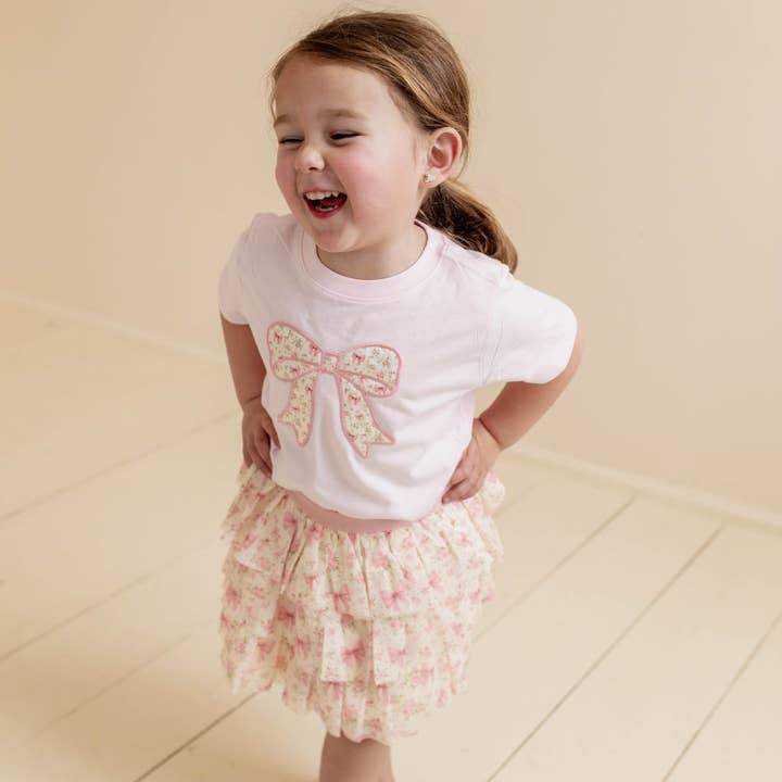 Sweet Wink - Wholesale T-Shirt - Kids - Ditsy Floral Bow Patch Short Sleeve T-Shirt - Spring 20264