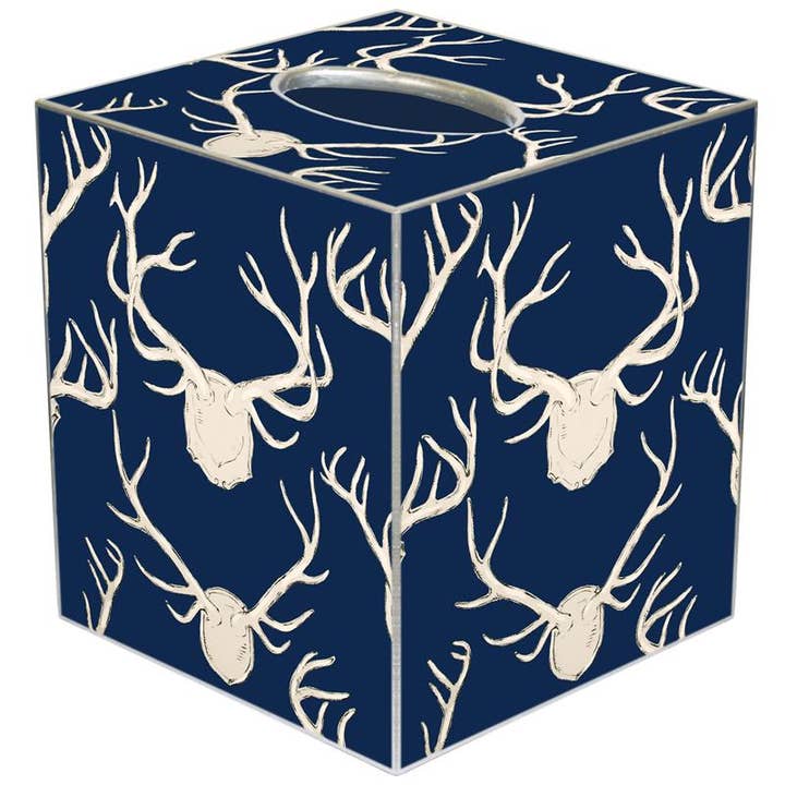 Blue Deer Antler Tissue Box Cover for wholesale by Marye-Kelley