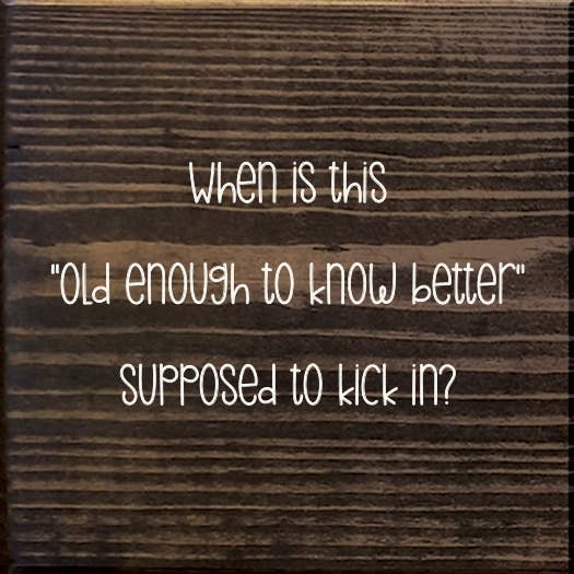 SAWDUST CITY - Wholesale Sign - When is this "old enough to know better" supposed to kick in8