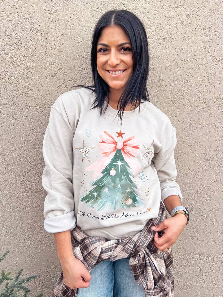 Southern Babe Wholesale - Wholesale Graphic Sweatshirt - Women's - O COME LET US ADORE HIM SWEATSHIRT (SAND)0