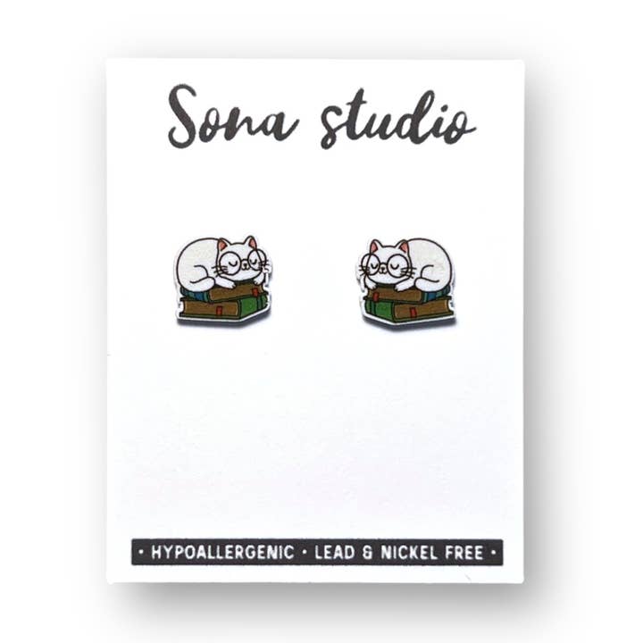 Pendientes de gatito de libro para venta al por mayor de Sona Studio