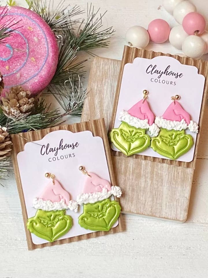 Brincos Barro de Natal Rosa Mean Verde por atacado de Clayhouse Colours