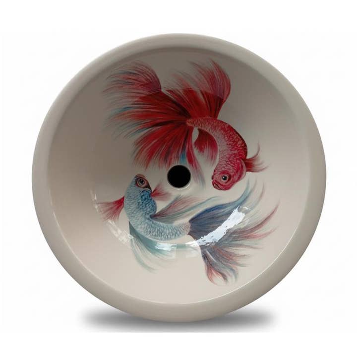 Handbemaltes Koi-Fisch Keramik Waschbecken für den Großhandel von ALFIQ Copper