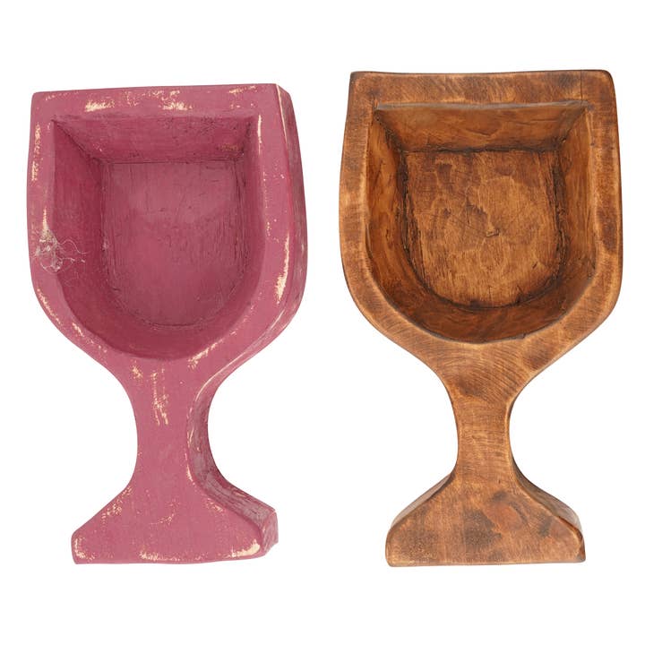 Wine Glass Dough Bowl-6 x 10 x 2 inches-Wood-Wine Glass for wholesale by My Amigos Imports