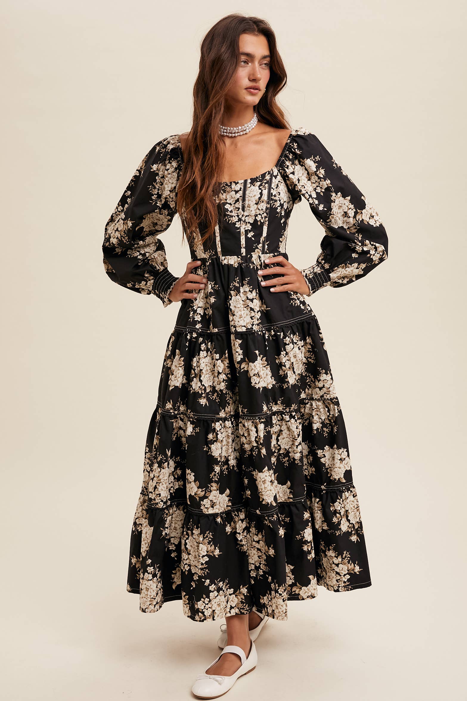 Listicle - Wholesale Dress - Women's - Romantic Floral Tiered Maxi Dress11