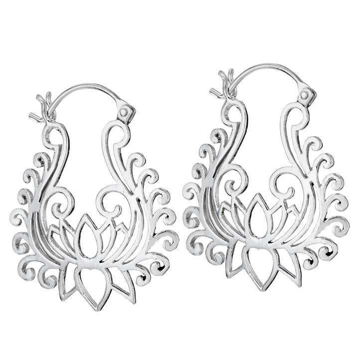 Heart Speaks Sterling Silver Lotus Hoop Earring for wholesale by Tiger Mountain Jewelry