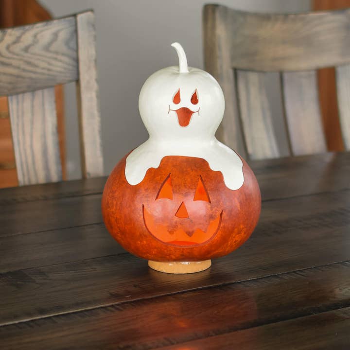 Meadowbrooke Gourds - Wholesale Decorative Tabletop Object - Casper Jack Jack-O-Lantern Medium Lit Gourd Luminary4