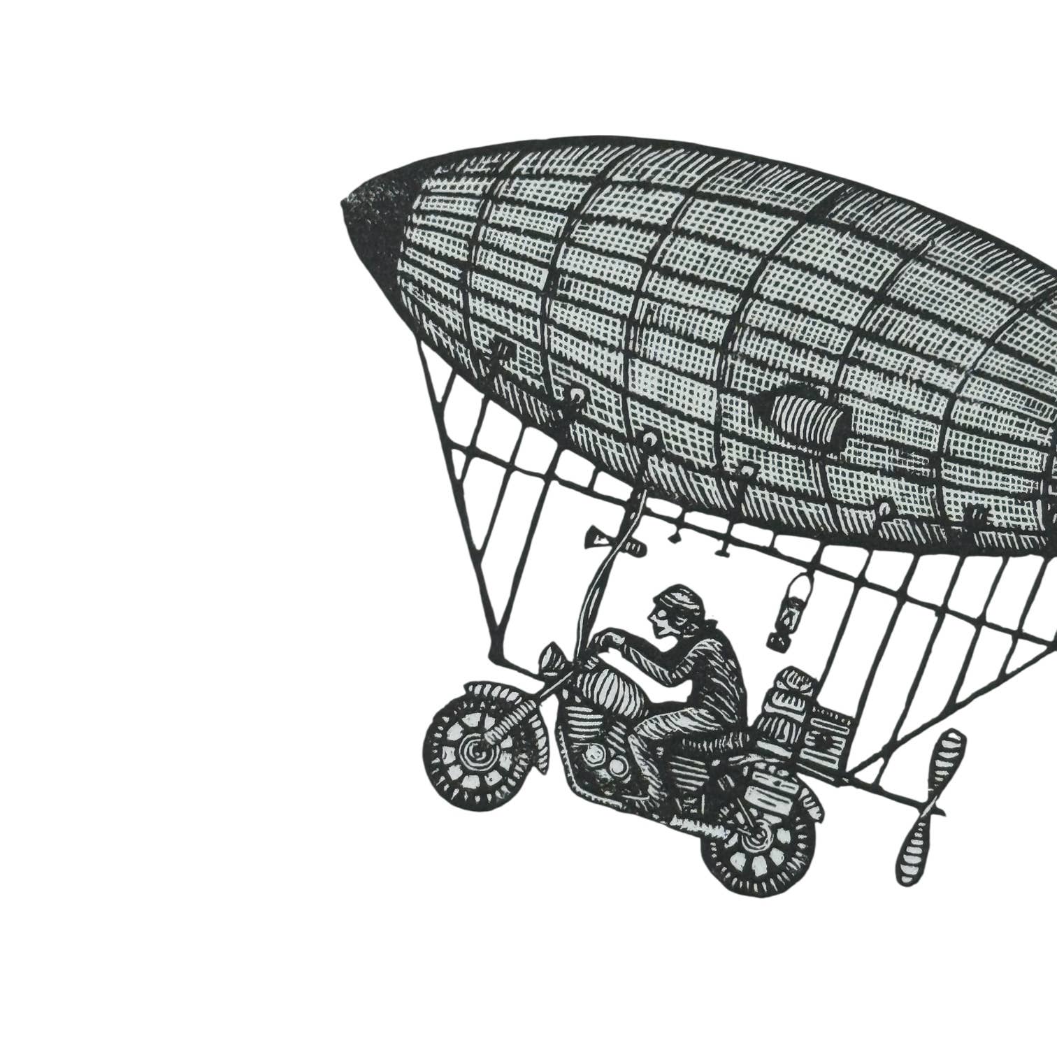 Anomal Press - Wholesale Everyday Greeting Card - Motordirigicycle Linocut relief print greeting card1