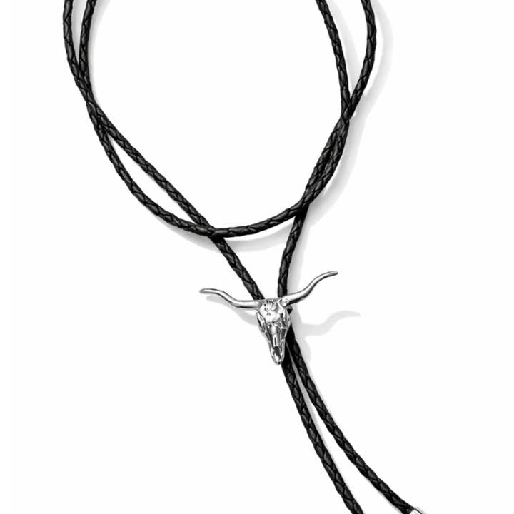 Corbatín Longhorn – pequeño, plata / cuero negro para venta al por mayor de Eighteen Forty Two
