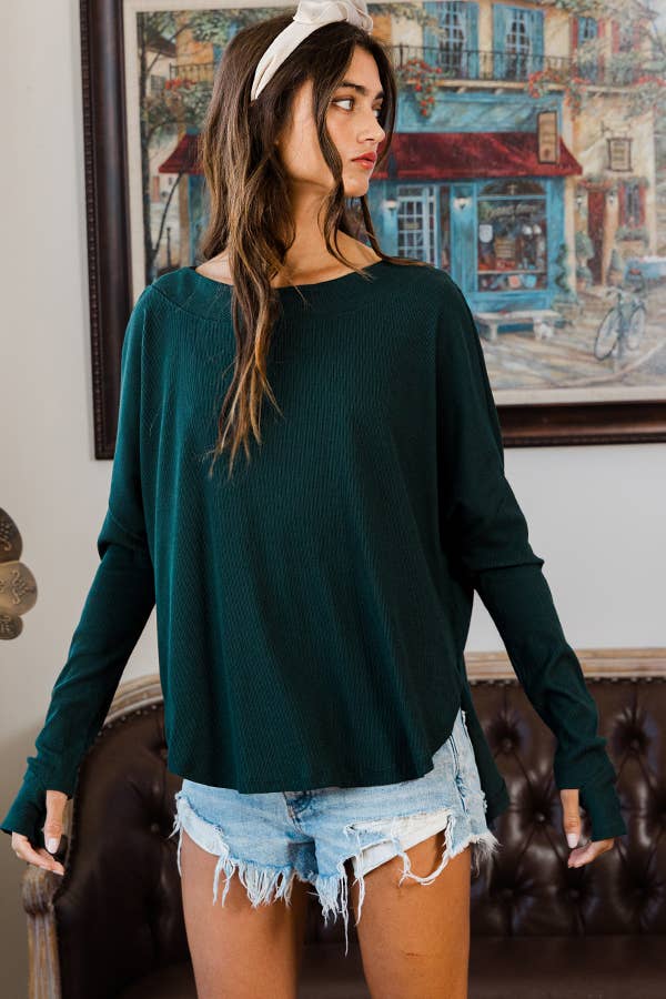 BUCKETLIST INC - Vente Haut en maille – femme - Haut surdimensionné en tricot uni côtelé à dos ouvert T206137