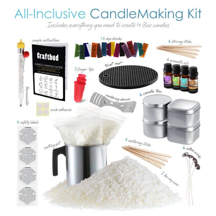 Lelaffet - Wholesale DIY Craft Kit - Candle Making Kit, Soy Wax, 16 Color Dyes, Thermometer, Tins