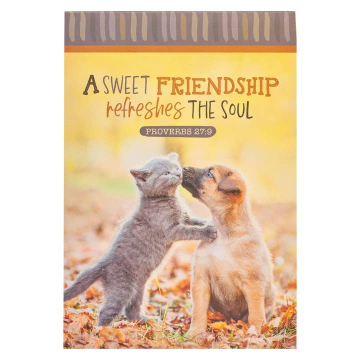 Notepad Fall Puppy/Kitten A Sweet Friendship Prov. 27:9 for wholesale by Christian Art Gifts