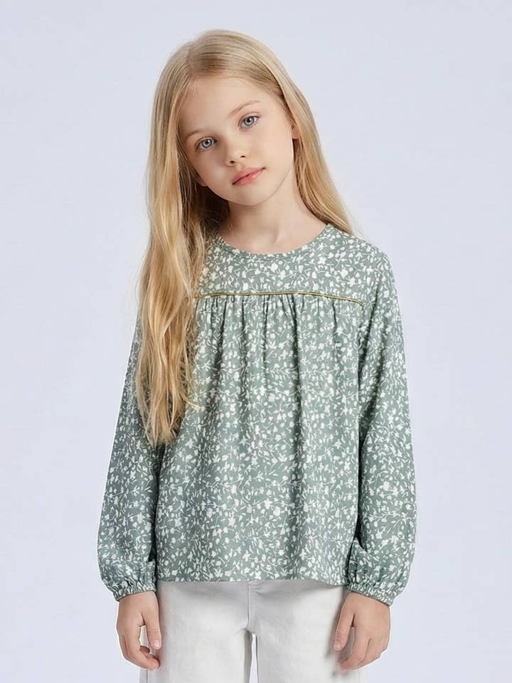 Top a maniche lunghe floreale da ragazza con filo dorato per la vendita all'ingrosso da parte di MINI MIGNON PARIS