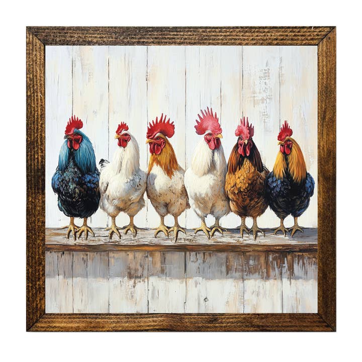 ARTISTIC SERIES TIMBERLAND-CHICKENS ON A SHELF WATERCOLOR for wholesale by Jarmz Designs