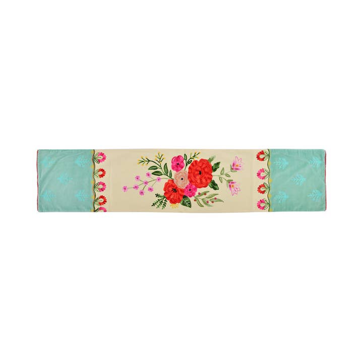 2ABVLRN1542_IVTQ - sET/2 FLORAL AQUA VELVE RUNNER 13x60" for wholesale by Karma Living