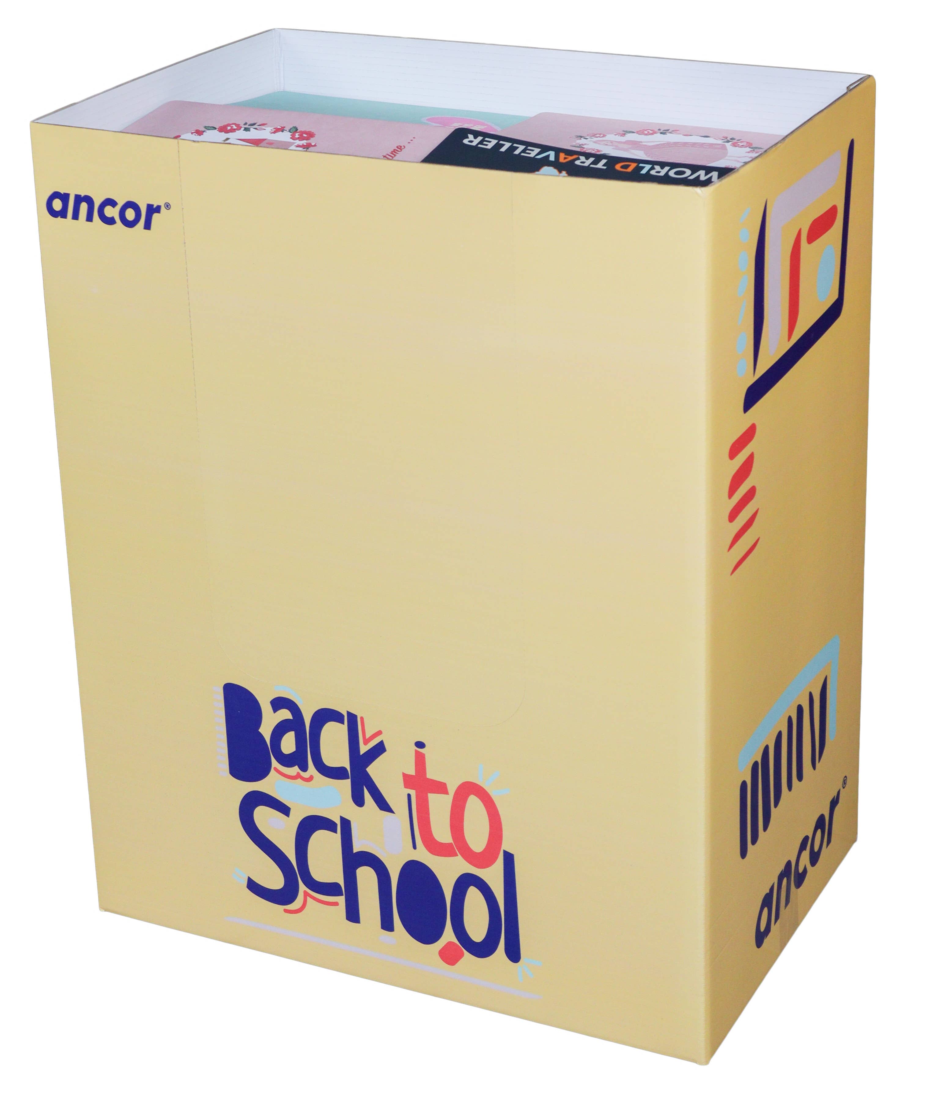 Ancor - Venta al por mayor Expositor - Papelería y detalles - Expositor 1/4 Caja Bts'2025 250 Ex Bk A4 PP S'cool Mix0