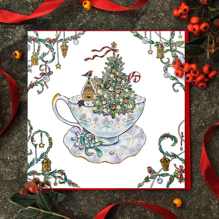 Cup of Christmas Card. Vintage Christmas fair card for wholesale by Wind On Paper