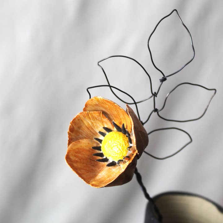 L'Officina – wholesale Artificial flowers – Ceramic orange flower with iron wire stem
